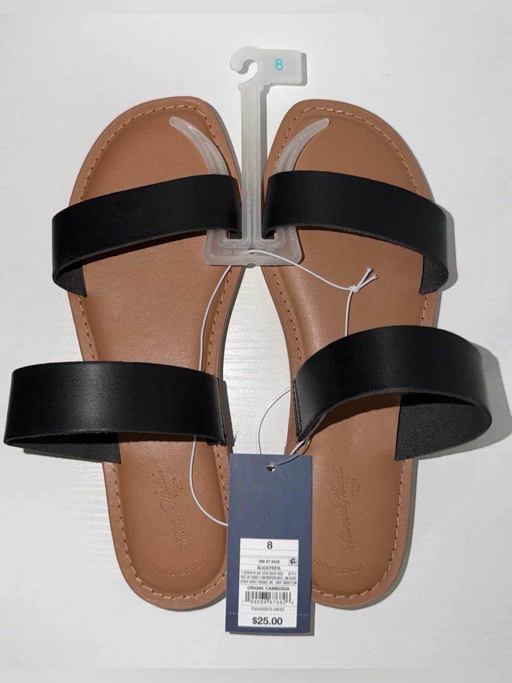 Universal Thread Freya Black Double Strap Slide Sandals Size 8